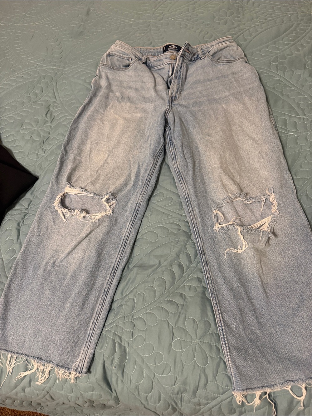 Hollister Light Blue Straight-Leg Distressed Jeans